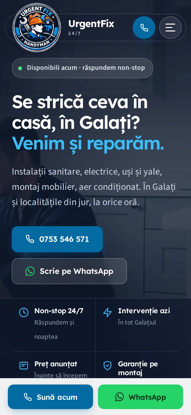 UrgentFix 24/7 — versiunea mobilă